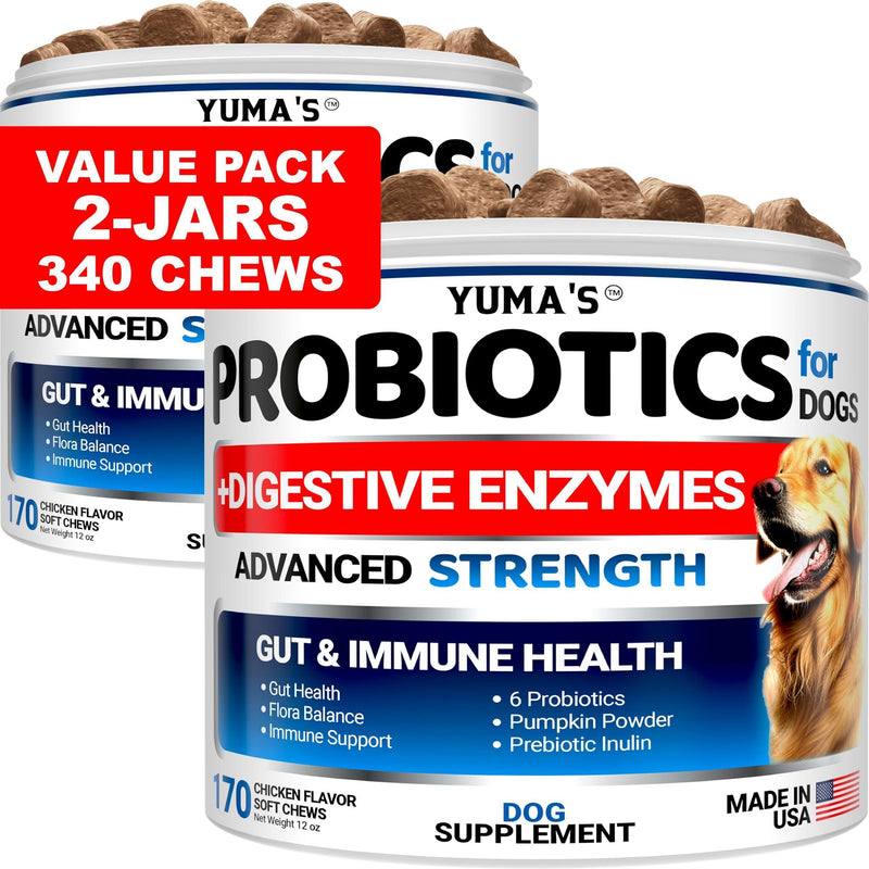 2 Pack Probiotics for Dogs and Digestive Enzymes Dog Probiotics Chews Anti Diarrhea Upset Stomach Gas Relief Constipation Canine Prebiotic Pet Fiber Supplement 340 Chews