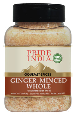 Pride of India - 7 oz Ginger Minced Whole - Gourmet Spice - Rich in Antioxidant - Potent Flavor - Great for Adding Flavor to Stir Fries & Sauces - Easy to Use