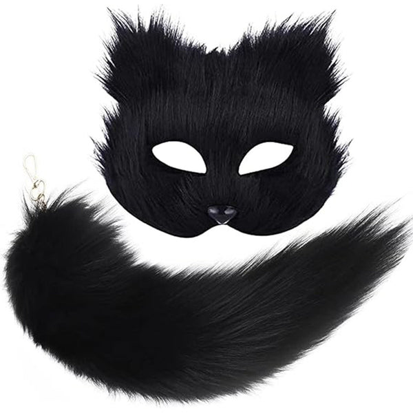 Faux Fox Masquerade Mask and Fox Tail Faux Fox Face Mask Cat Mask