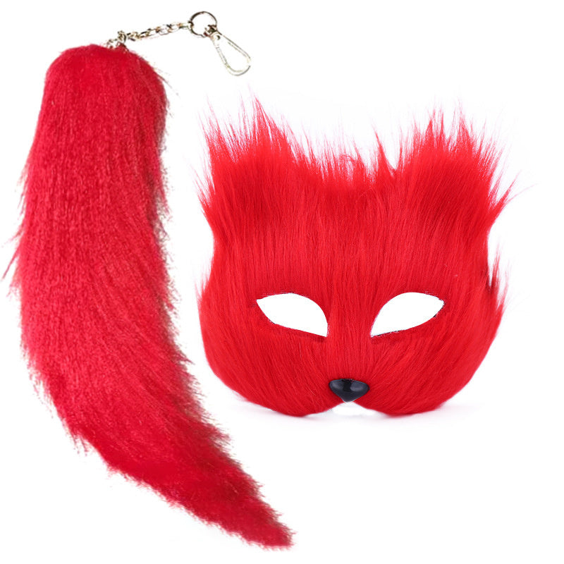 Faux Fox Masquerade Mask and Fox Tail Faux Fox Face Mask Cat Mask