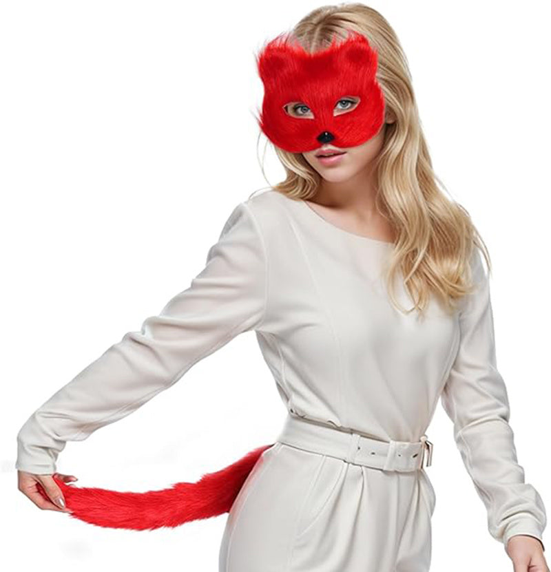 Faux Fox Masquerade Mask and Fox Tail Faux Fox Face Mask Cat Mask