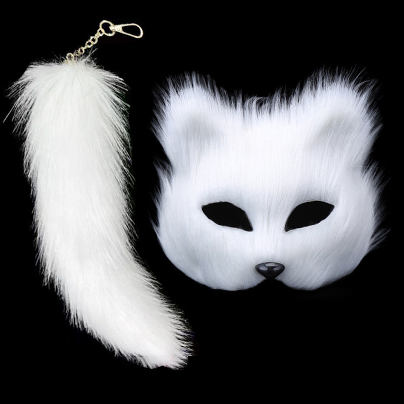 Faux Fox Masquerade Mask and Fox Tail Faux Fox Face Mask Cat Mask