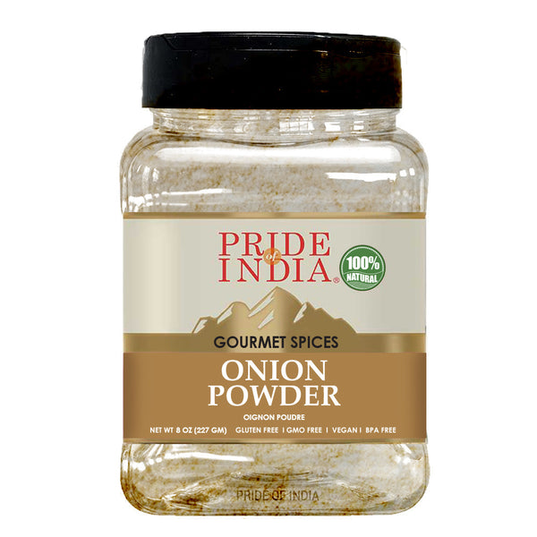 Pride of India - Onion Fine Ground - Gourmet Spice for Cooking - Pantry Essential - Adds Flavor to Sauces/Dips/Rubs/Marinades - Easy to Use - 3.1 oz. Small Dual Sifter Jar