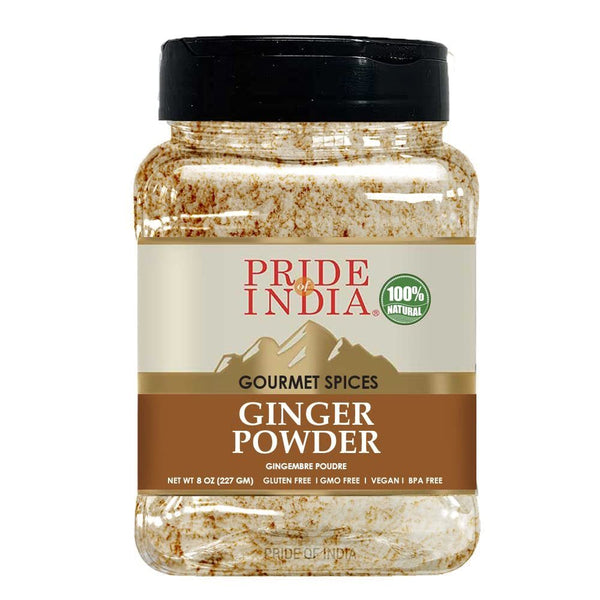 Pride of India | Ginger Fine Ground 6 oz (17 gm) Small Dual Sifter Jar | Easy to Use Blends Well | Perfect for Cooking, Baking, Tea, Curries, Soups | All Natural, Vegan, Non-Bioengineered, Gluten-Free