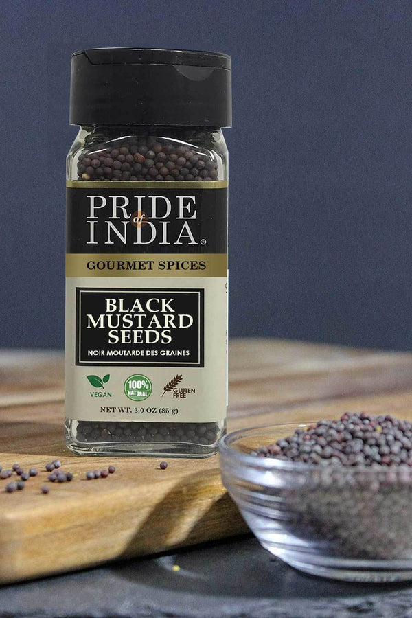 Pride of India | Black Mustard Seed 2.9 oz (82 gm) Small Dual Sifter Bottle | Gourmet & Vegan Indian Spice | Pungent/Spicy Flavor | Dry Seasoning | Gluten Free & Non-Bioengineered | Easy to Use