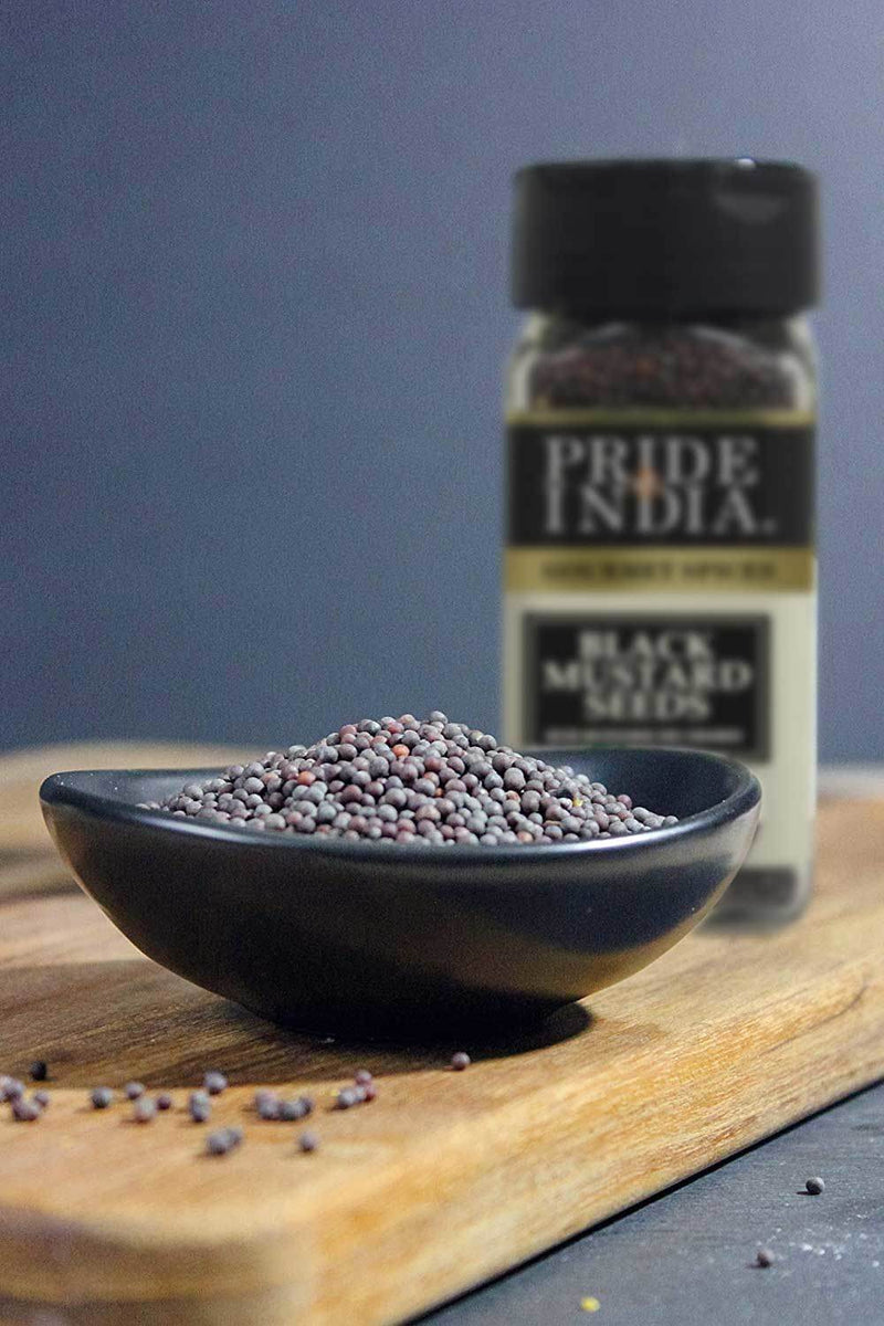 Pride of India | Black Mustard Seed 2.9 oz (82 gm) Small Dual Sifter Bottle | Gourmet & Vegan Indian Spice | Pungent/Spicy Flavor | Dry Seasoning | Gluten Free & Non-Bioengineered | Easy to Use