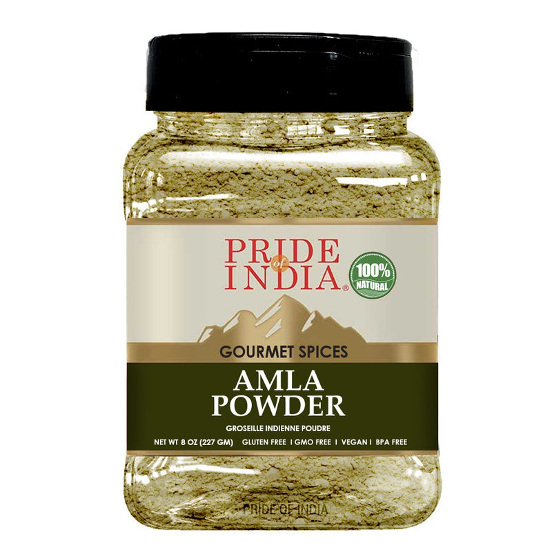 Pride of India - Amla Powder - Gourmet Spice - Tangy & Savory - Pure Indian Gooseberry Ground - Antioxidant Rich - GMO/Gluten Free - Easy to Use - 1.7 oz. Small Dual Sifter Bottle