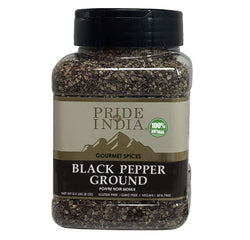 Pride of India - Black Pepper Ground - Ideal for Gourmet Dishes/ Soups/ Stews/ Rubs - Fresh & Preservatives Free - Warming Spice - Easy to Store - 8oz. Medium Dual Sifter Jar