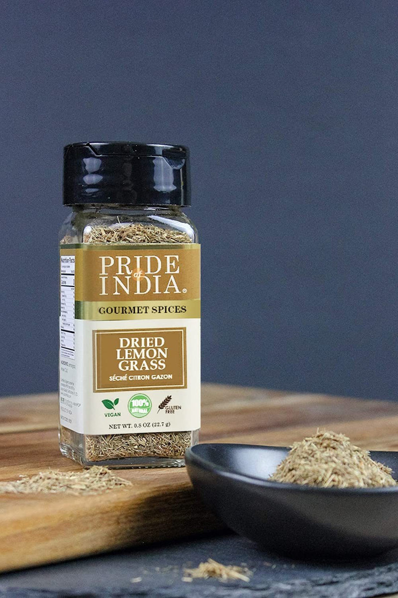 Pride of India | Lemongrass Fine Cut & Sifted 0.8 oz (22.7 gm) Small Dual Sifter Bottle | Ideal for Cooking & Drinks | Perfect seasoning for Soups/Salads/Marinades | Easy to Use | Vegan