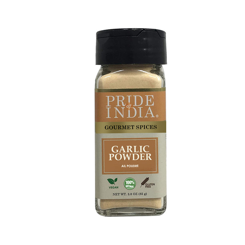 Pride of India - Garlic Fine Ground - Gourmet & Culinary Grade - Classic Seasoning to Pasta/Sauces/Dips/Bakes - Easy to Use - 3 Oz. Small Dual Sifter Bottle