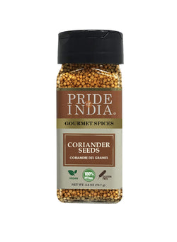 Pride of India - Coriander Seed Whole - Fresh & Gourmet Indian Whole Spice - Good for Curries/Meat/ Chicken - Easy to Use - 1.4 oz. Small Dual Sifter Bottle