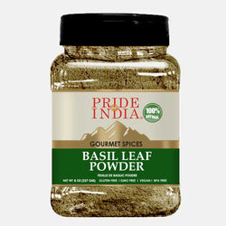 Pride of India - Basil Leaf Powder - Gourmet & Culinary Spice - Mediterranean Seasoning - Adds Flavor to pesto/stews/curries - Additives Free - Easy to Store - 7oz. Medium Dual Sifter Jar