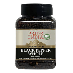 Pride of India - Black Peppercorn Whole - Gourmet & Culinary Spice - Full Bodied, Dried & Flavorful - Preservatives & Gluten Free - 8 oz. Medium Dual Sifter Jar