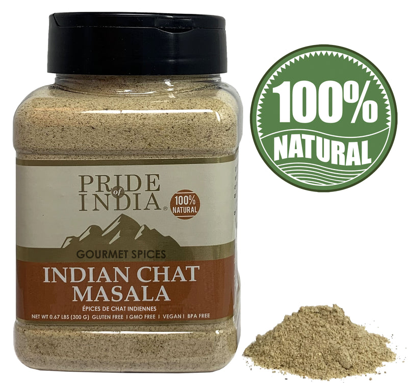 Pride of India | Indian Chat Masala Seasoning Spice 8 oz (226.79 gm) Medium Dual Sifter Jar | Ideal for Savory Dishes | Perfect Seasoning for Drinks/Salads/Fruits | Preservatives Free | Easy to Store