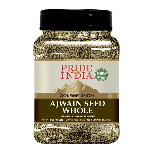 Pride of India | Ajwain Seed Whole 6 oz (170 gm) Medium Dual Sifter Jar | Gourmet Carom Seeds | Flavoring agent for Savory Dishes | Aromatic & Nutrient Dense | Easy to Use