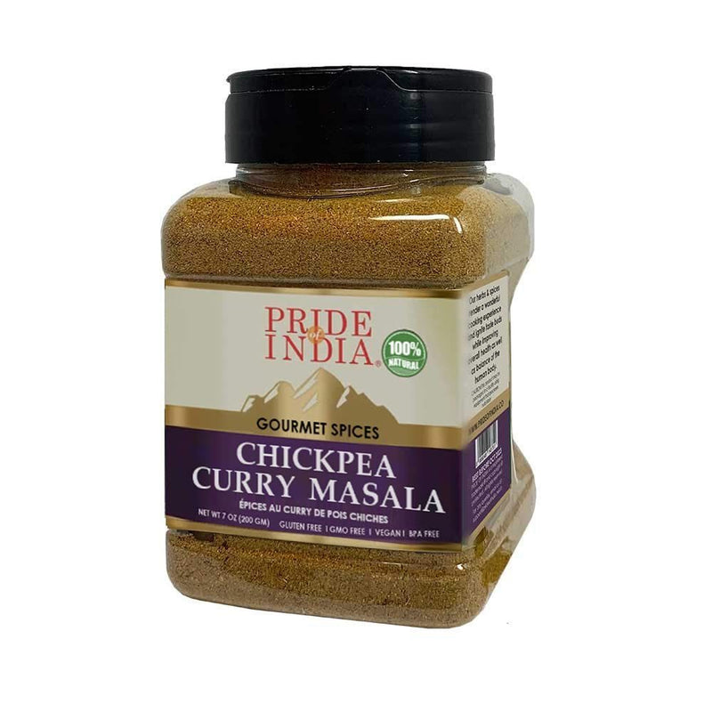 Pride of India - Chickpea Curry Masala Seasoning Spice - Authentic Indian Taste - Spice Blend for Curry Dishes - Gourmet & Flavorful Mix - 7 oz. Medium Dual Sifter Jar