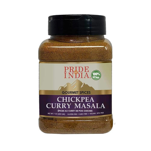 Pride of India - Chickpea Curry Masala Seasoning Spice - Authentic Indian Taste - Spice Blend for Curry Dishes - Gourmet & Flavorful Mix - 7 oz. Medium Dual Sifter Jar