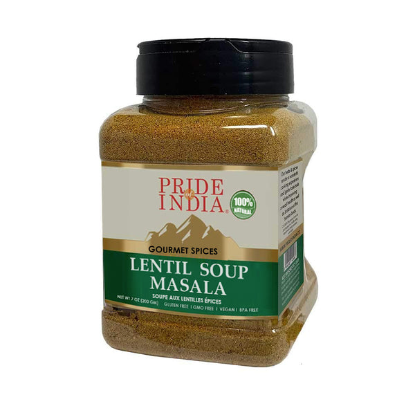 Pride of India - Lentil Soup Masala - Authentic Indian Taste - Spice Blend for Lentil Soups and Stews - Flavorful Mix - Easy to Use - 8 oz. Medium Dual Sifter Bottle- Ideal for Vegans & Vegetarians