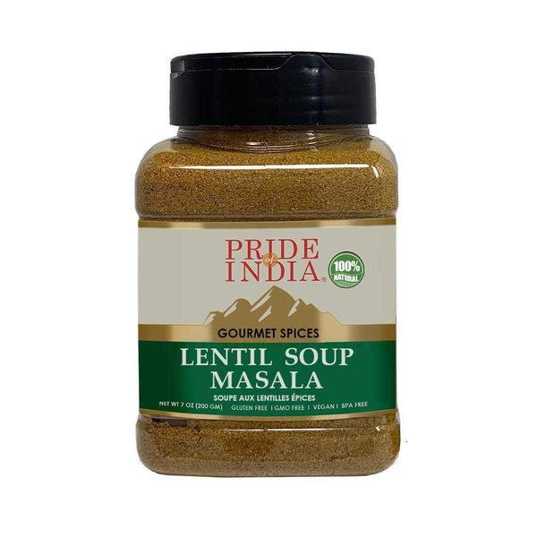 Pride of India - Lentil Soup Masala - Authentic Indian Taste - Spice Blend for Lentil Soups and Stews - Flavorful Mix - Easy to Use - 8 oz. Medium Dual Sifter Bottle- Ideal for Vegans & Vegetarians