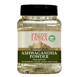 Pride of India - Natural Ashwagandha Root Ground - Health Benefits - Good for Energy Level/Body Functions - No Gluten/ Additives - Easy To Store - 8 oz. Medium Dual Sifter Jar