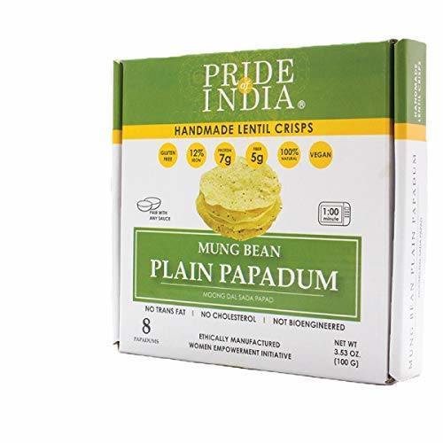 Pride Of India - Mung Bean Plain Papadum Lentil Crisp, Pack of 6 - 10 count 6 * 100gm oz