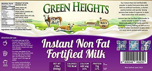 Instant Fortified Nonfat Milk Powder Jar 2 Pound / 900 GMS Jar (28+ Servings) - Proudly Made in America - Healthy Nourishing Essentials by Green Heights 32 oz