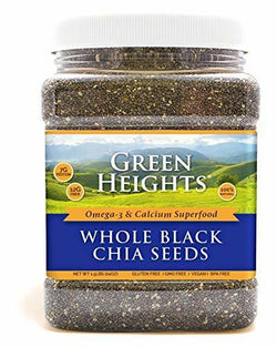 Whole Black Chia Seeds - 24 Ounce / 680 Grams Jar (48+ Servings) - Proudly Made in America - Healthy Nourishing Essentials by Green Heights 24 oz