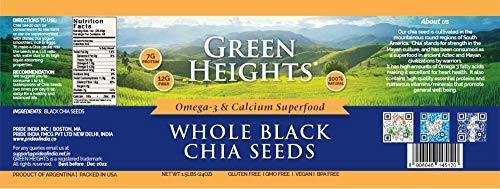 Whole Black Chia Seeds - 24 Ounce / 680 Grams Jar (48+ Servings) - Proudly Made in America - Healthy Nourishing Essentials by Green Heights 24 oz