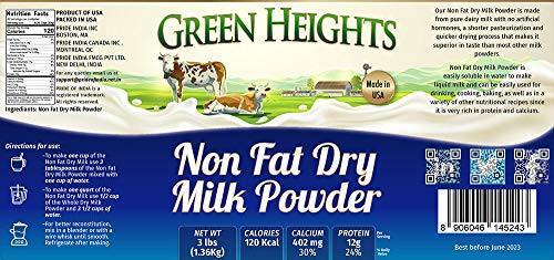 Non Fat Dry Milk Powder - 3 Pounds / 1.36 Kilo Jar (42+ Servings) - Proudly Made in America - Healthy Nourishing Essentials by Green Heights 48 oz