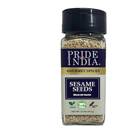 Pride of India - Sesame Seed Whole - Unhulled & Fresh - Keto-Friendly/Gluten-Free - Rich in Dietary Fiber - Ideal Seasoning for Salads/Sweets/Desserts - Easy to Use - 2.5 oz. Small Dual Sifter Bottle