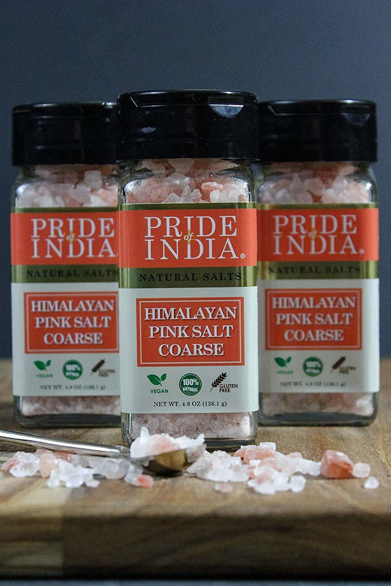 Pride Of India - Pure Himalayan Pink Salt - Enriched w/ 84+ Natural Minerals, Dual Sifter, Coarse Grind (4.8 oz, 136.1 gm)