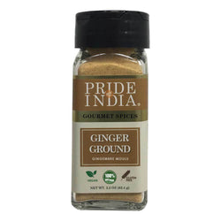 Pride of India | Ginger Fine Ground 1.65 oz (46.77 gm) Small Dual Sifter Jar | Easy to Use Blends Well | Perfect for Cooking, Baking, Tea, Curries, Soups | All Natural, Vegan, Non-Bioengineered