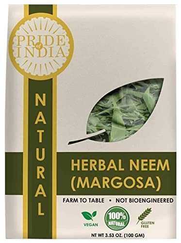 Pride of India |Natural Neem/Margosa Herb Whole Leaf 3.53 oz (100 gm) | Add to Tea, Dip, Juice & Smoothies | Vegan, No Caffeine, No Gluten, Non-Bioengineered,Cholesterol-Free