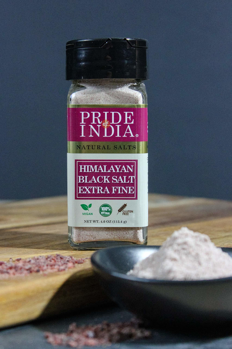 Pride Of India - Himalayan Black Rock Salt - Fine Grind, (4.8 oz) - Kala Namak, Contains 84+ Minerals, Perfect for Cooking, Tofu Scramble