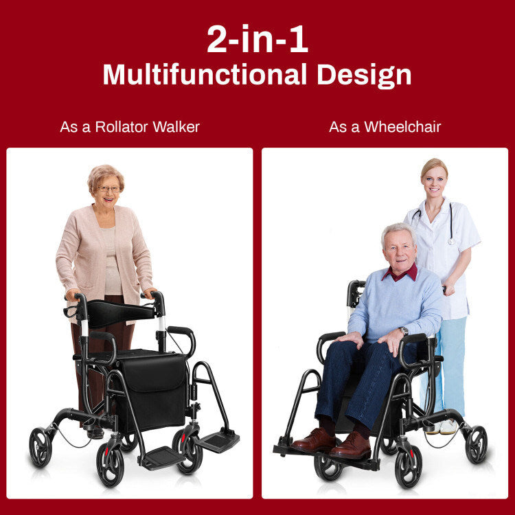 Folding Rollator Walker with 8-inch Wheels and Seat