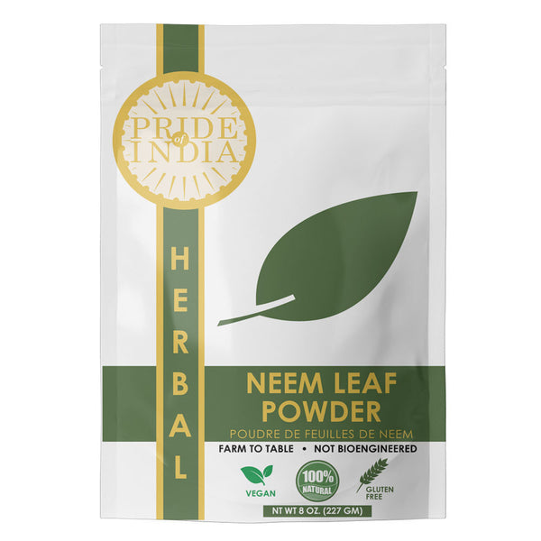 Pride Of India | Natural Neem/Margosa Herb Powder 8 oz (227 gm) | Nutrient-Rich Superfood | Add it to Smoothies, Juices & Dips | Bitter, Earthy & Astringent Taste | 100% Natural Vegan, Gluten-Free