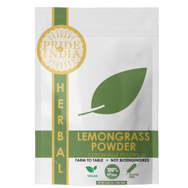 Pride of India | Lemongrass Powder 3.53 oz (100 gm) resealable pouch pack | Ideal for Cooking & Drinks | Perfect seasoning for Juices, Smoothies, Marinades | Gourmet Condiment, Pure & Fresh, Vegan