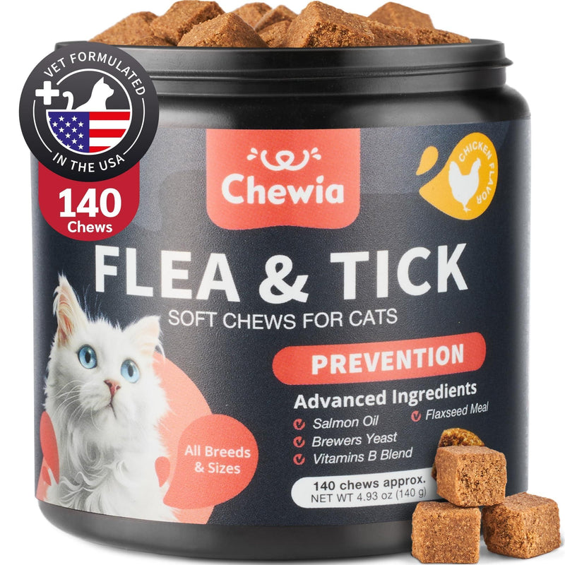 Flea Treatment for Cats Daily Oral Cat Flea and Tick Treatment Chews Chewable Kitten Flea Treatment Soft Treats for All Breeds & Ages Natural Chicken Flavor Flea and Tick Supplement for Cats