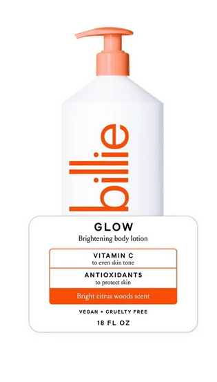 Billie Glow Brightening Women's Body Lotion, Citrus Woods Scent, With Vitamin C, 18 fl oz