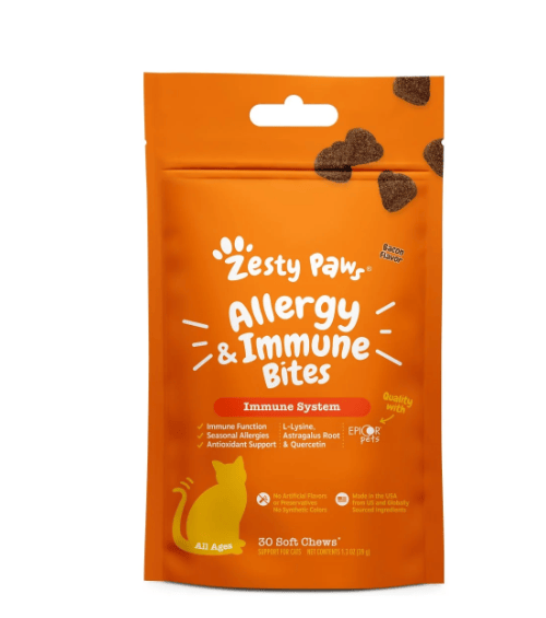 Zesty Paws Allergy & Immune Bites for Cats, Seasonal Allergy Relief, Bacon 30ct