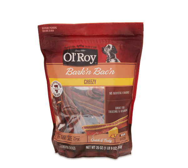 Ol'Roy Bark'n Bac'n Cheezy Dog Treats with Real Bacon & Cheese Chews, 25 oz Pouch