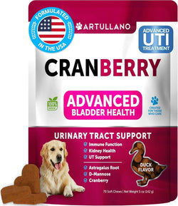 Dog UTI Treatment Cranberry Supplement Bladder Control for Dogs Urinary Tract Infection Incontinence Pill Bladder Stones UTI Medicine Treats 70 Soft Chews for Kidney Support with Fish Oil