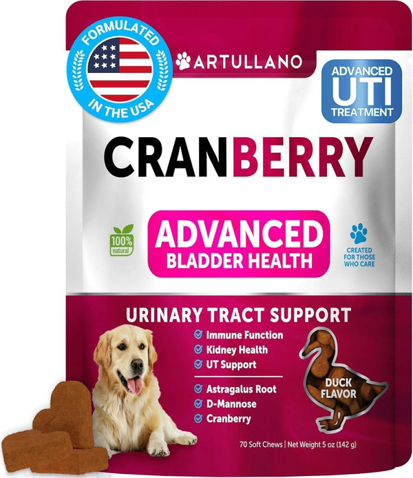 Dog UTI Treatment Cranberry Supplement Bladder Control for Dogs Urinary Tract Infection Incontinence Pill Bladder Stones UTI Medicine Treats 70 Soft Chews for Kidney Support with Fish Oil