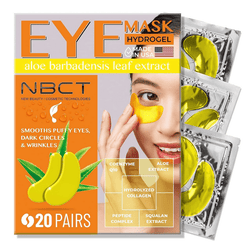 Made In USA Eye Mask Aloe Barbadensis Leaf Extract Under Eye Patches for Dark Circles and Puffiness - 20 Pairs with Vitamin C and Collagen