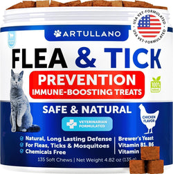 Flea Treatment for Cats Natural Flea and Tick Prevention Supplement for Cats Kittens Chewable Daily Oral Pills with Vitamins 135 Soft Chews Skin & Coat Dental treats Digestion